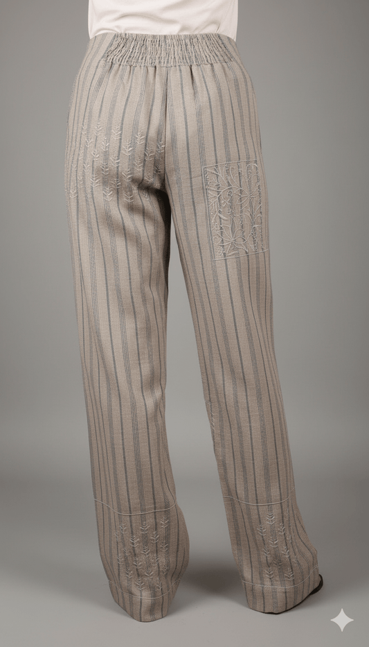 Bamboo Linen Hand Embroidered Pants – Brown | Premium Sustainable Fashion - Bottoms - PINK & RANI