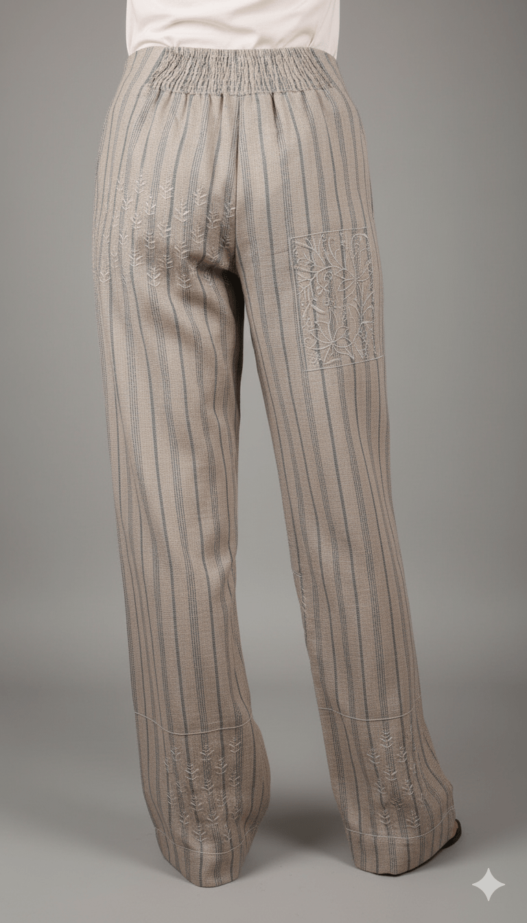 Bamboo Linen Hand Embroidered Pants – Brown | Premium Sustainable Fashion - Bottoms - PINK & RANI