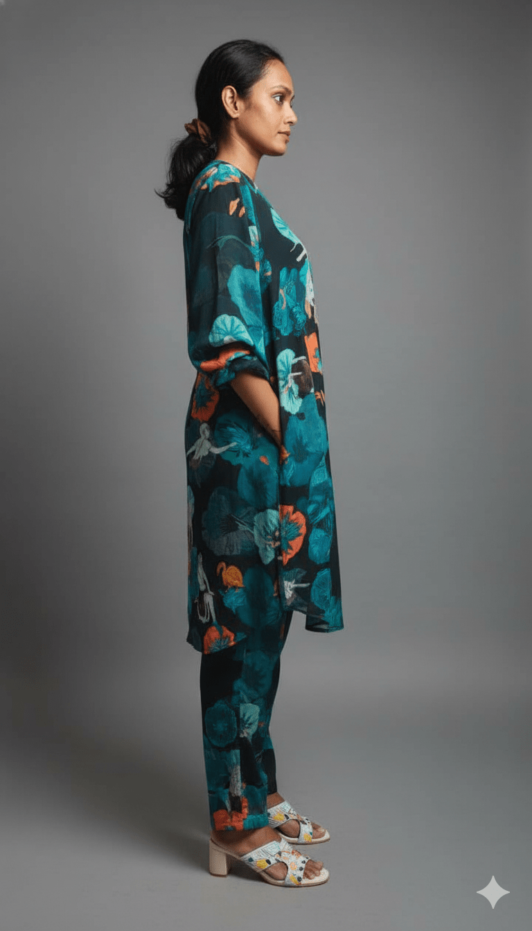 Sea Green Printed Pure Muslin Co - ord set - Co - Ord sets - PINK & RANI