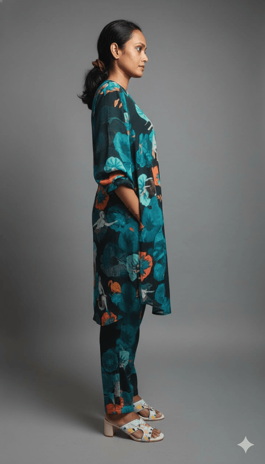 Sea Green Printed Pure Muslin Co - ord set - Co - Ord sets - PINK & RANI