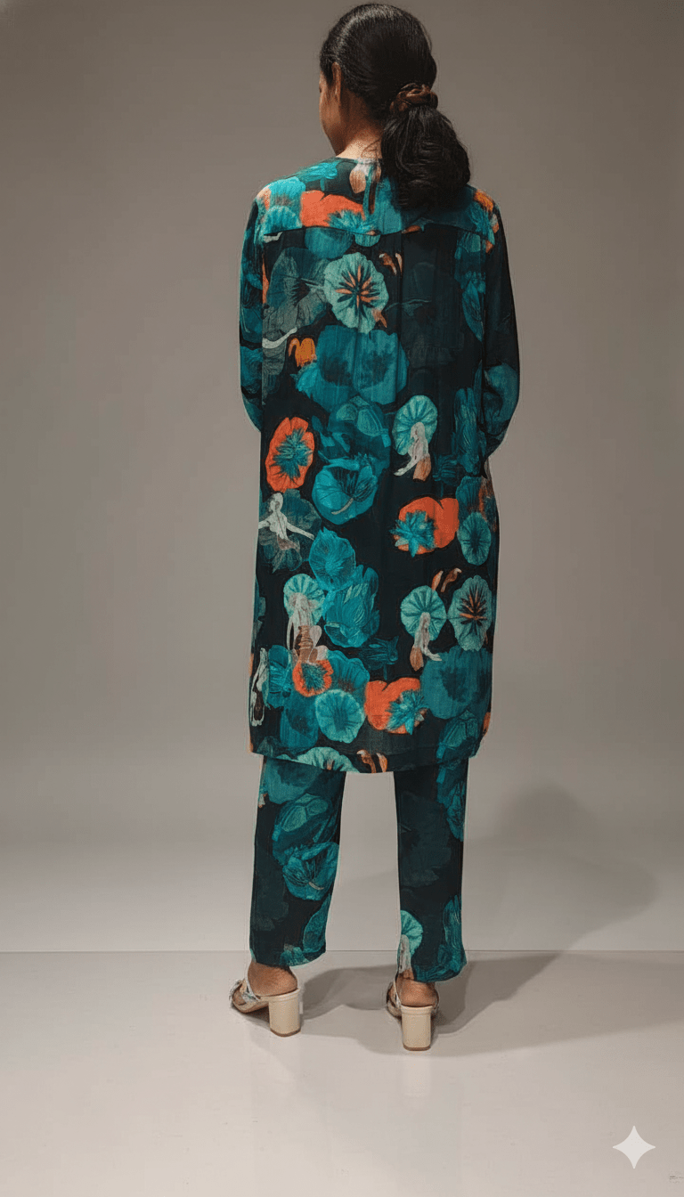 Sea Green Printed Pure Muslin Co - ord set - Co - Ord sets - PINK & RANI