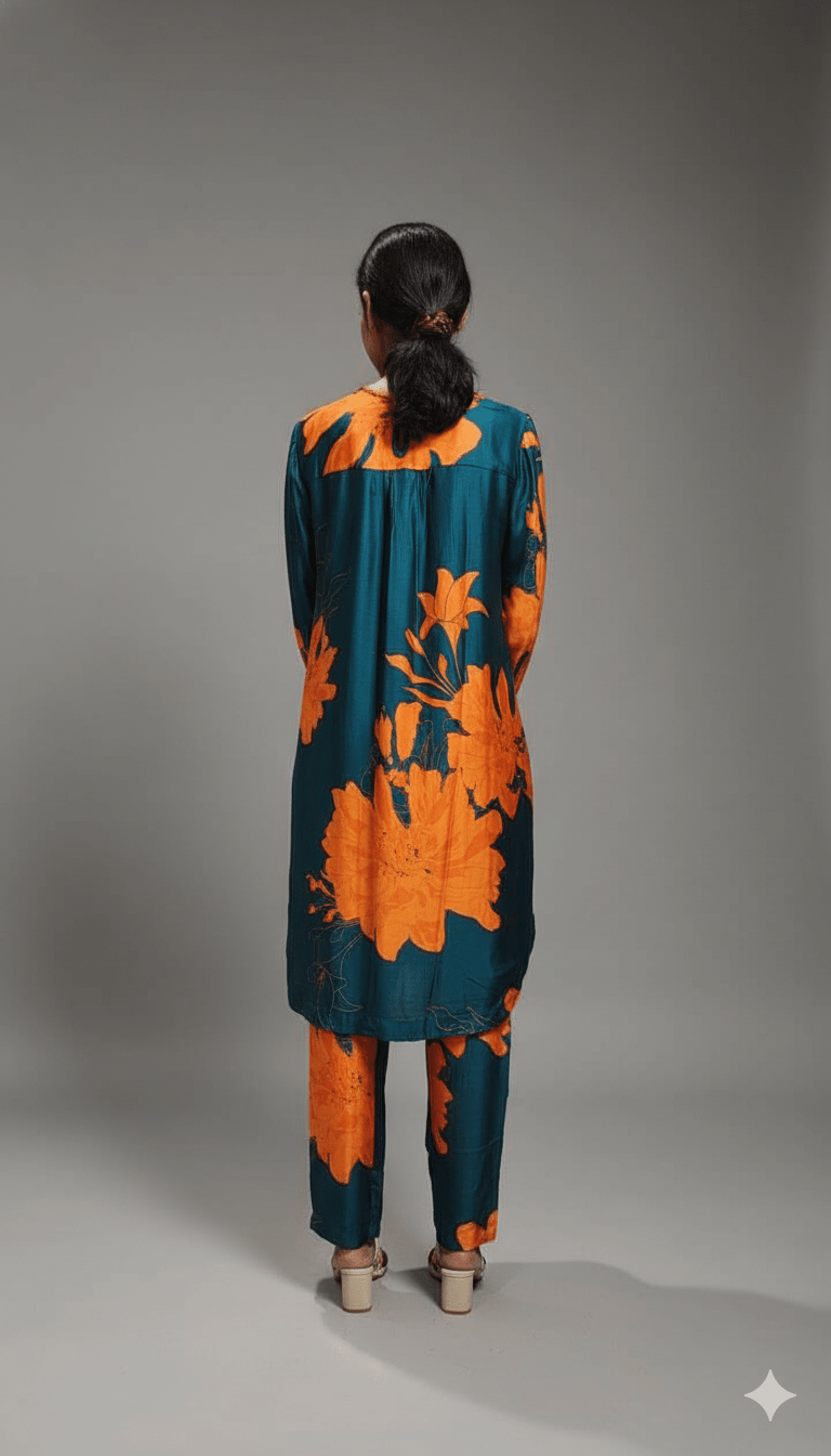 Blue Printed Pure Modal Satin Co - ordset - Co - Ord sets - PINK & RANI