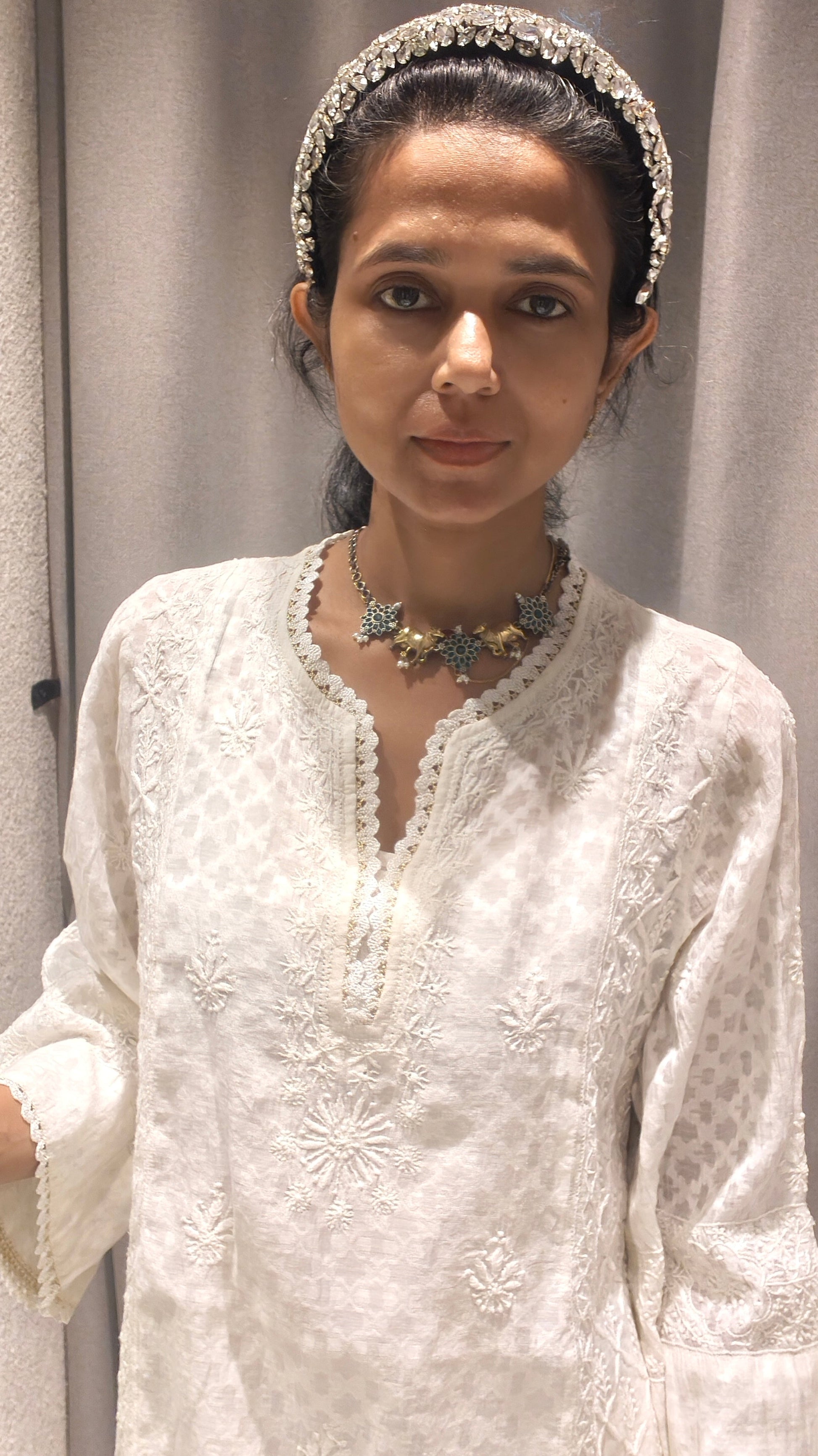 Ivory Short Kurta with Chikankari Embroidery - Kurta - PINK & RANI