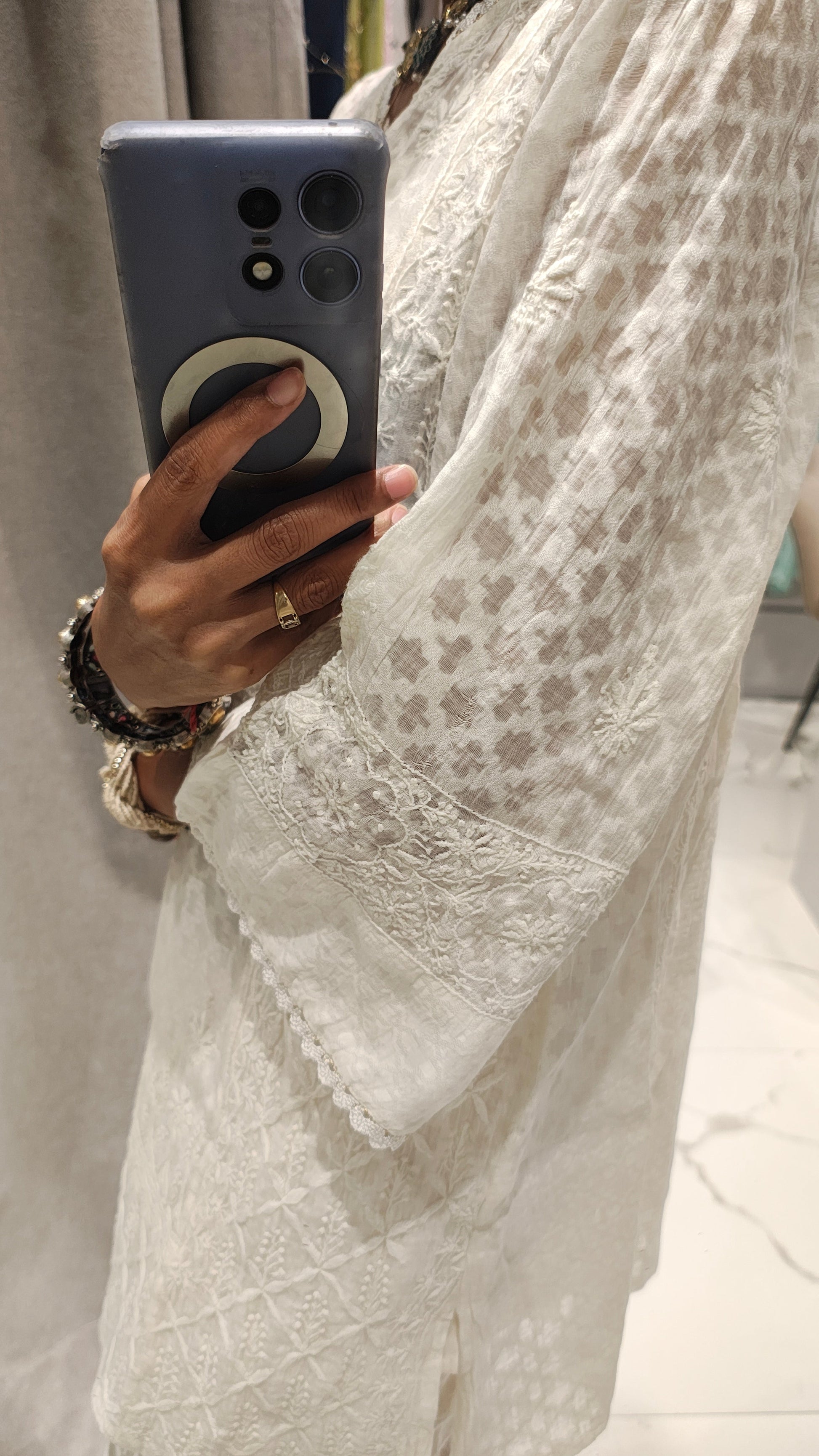 Ivory Short Kurta with Chikankari Embroidery - Kurta - PINK & RANI